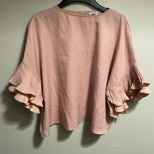 Elegant Blush Ruffle Sleeve Blouse